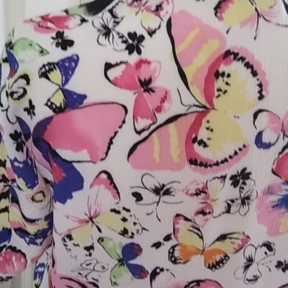 90's Alia Vintage Butterfly Blouse Sheer Short Sleeve Colorful Bold - Picture 4 of 7